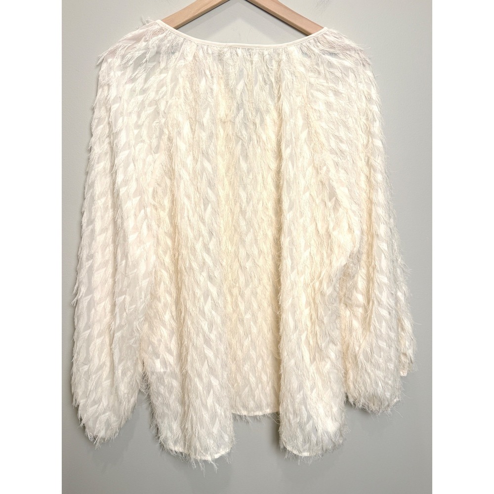 Chicos 4 / 20 Eyelash Fringe Feathered Long Sleeve Peasant Blouse Cream Boho - Picture 5 of 11
